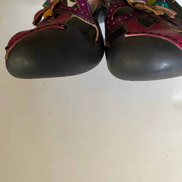 Elite By Corkys Sandals Size 10 Rain Leather Colorful Slides Flower - Picture 3 of 9